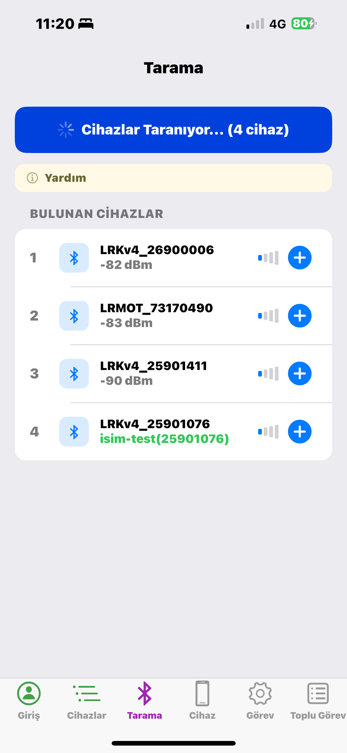 Cihaz tarama ekranı