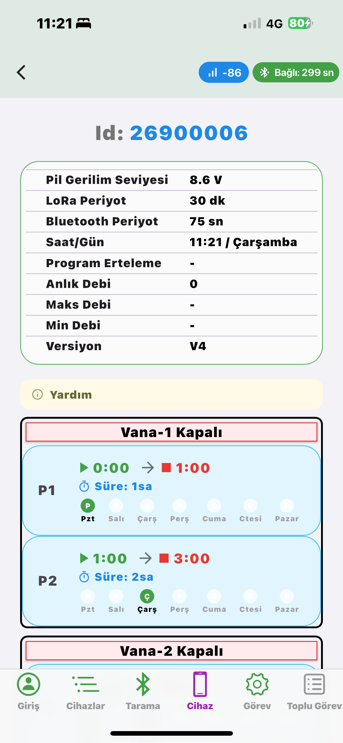 Vana programları ekranı
